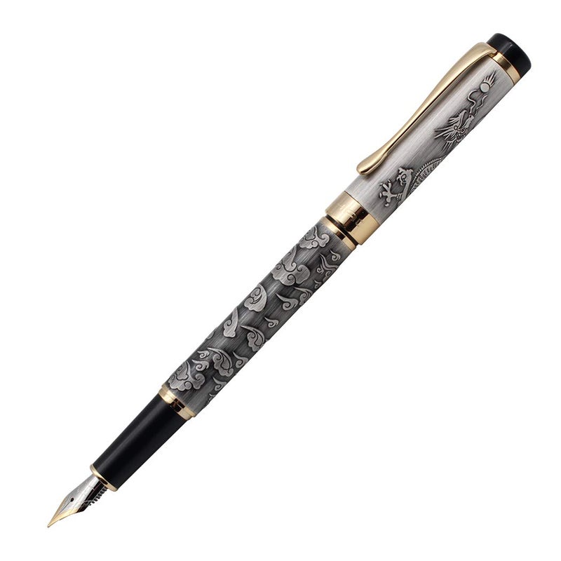 zoohot Ancient Silver Jinhao Dragon Fountain Pen Fine Nib Executive Fountain Pens Set, Vintage Pens Collection, Business Pen, Ink Refill Converter - Image 1